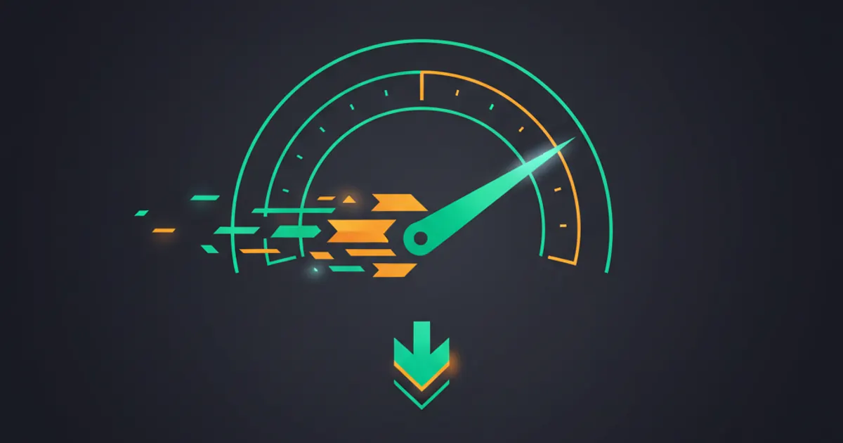 Abstract geometric illustration of a speedometer gauge with a small rocket-trail motif suggesting speed