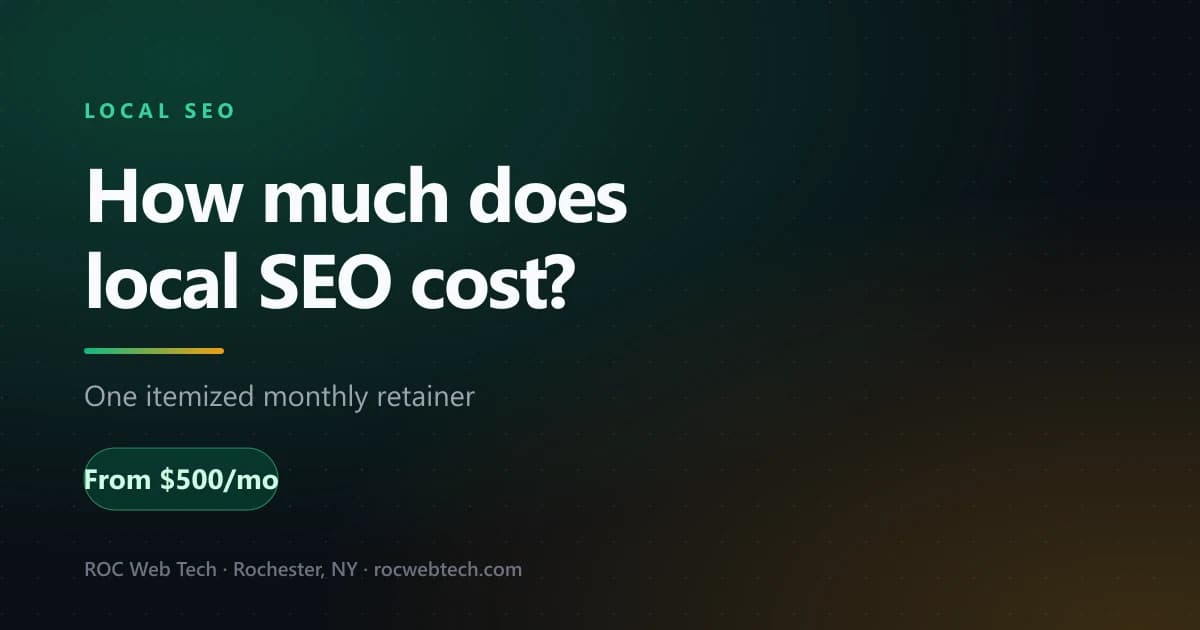 Title card reading "How much does local SEO cost?" with the published retainer price