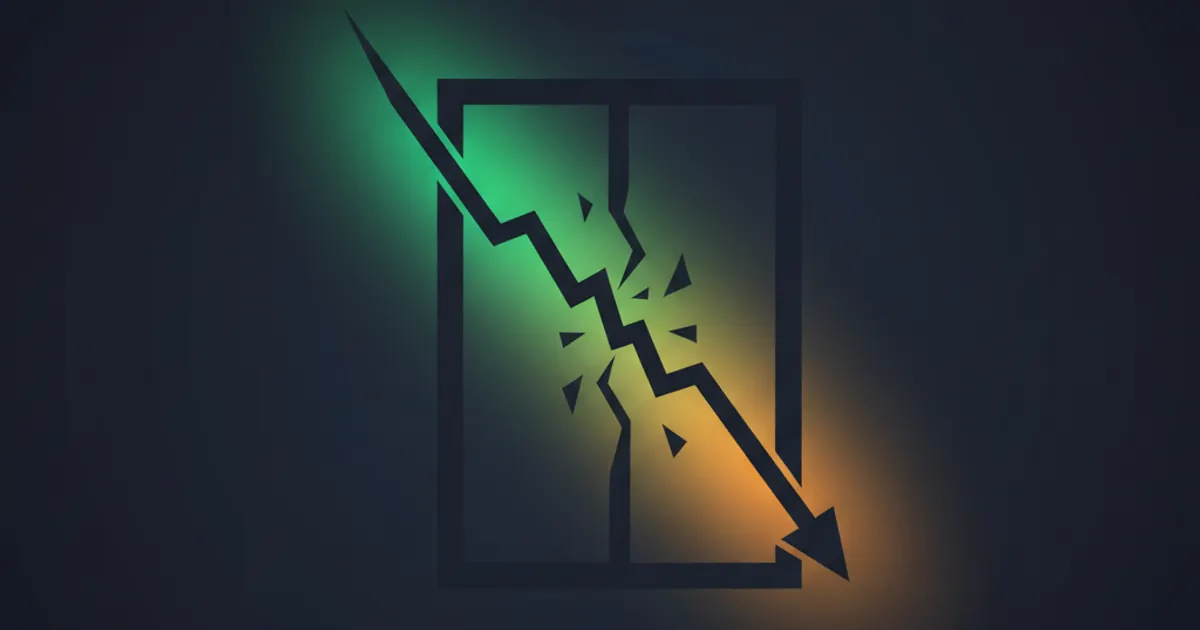 Abstract geometric illustration of a downward sales line breaking into a website window frame, with a warning glow