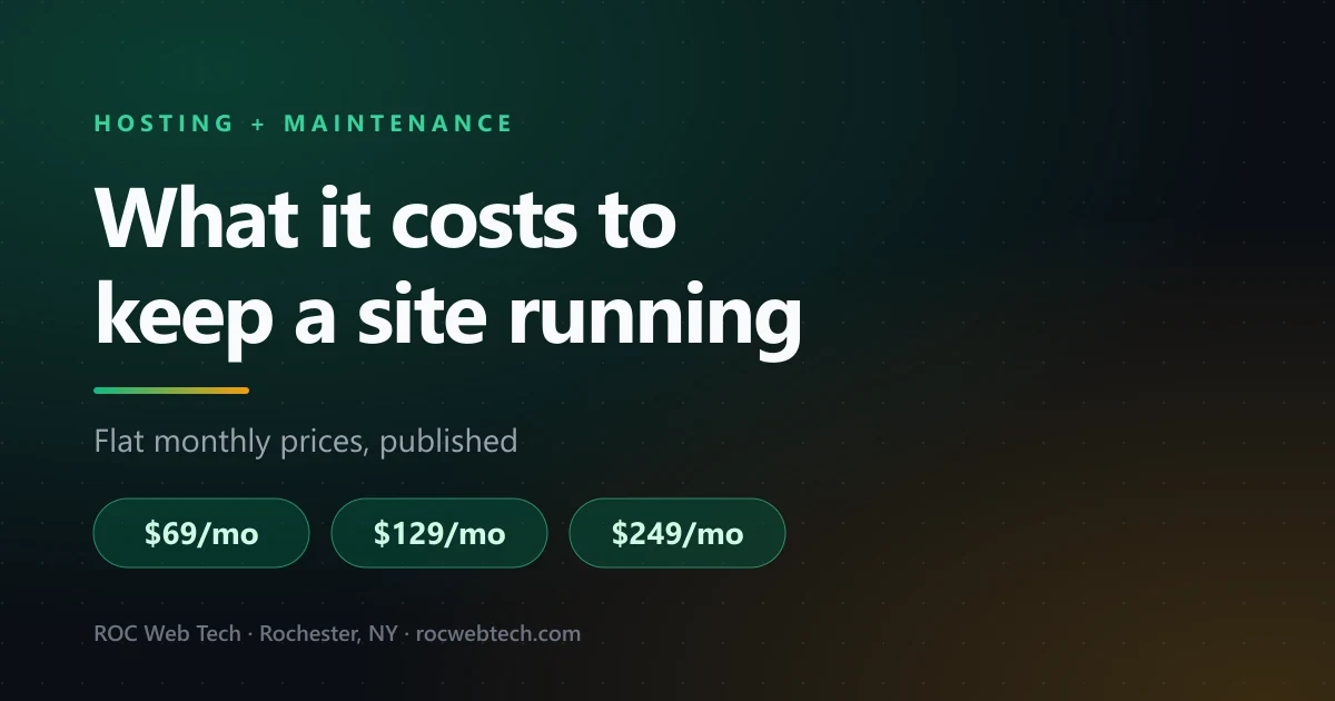 Title card reading "What it costs to keep a site running" with the three published hosting prices