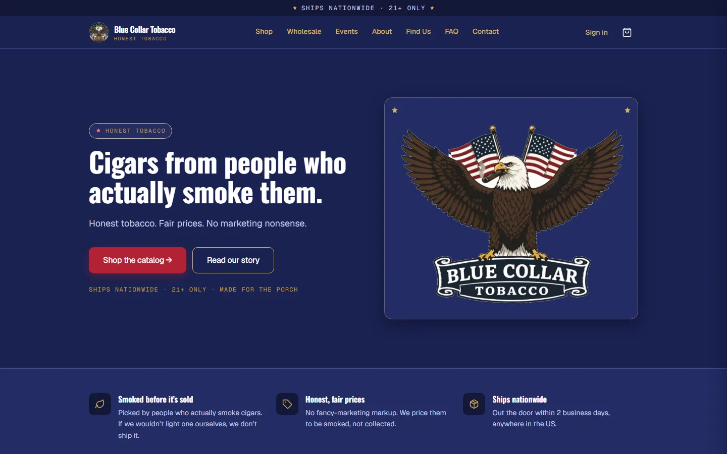 Blue Collar Tobacco homepage