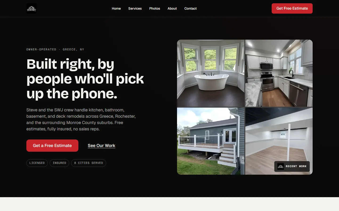 SWJ Construction homepage